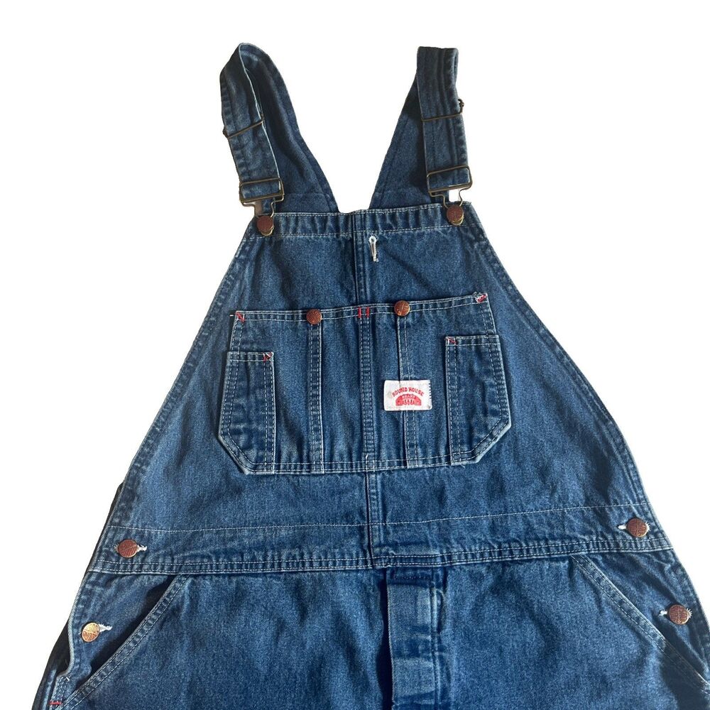 Round House Bib Overalls Mens 40 Waist 29 Inseam Blue Denim Utility Made in USA